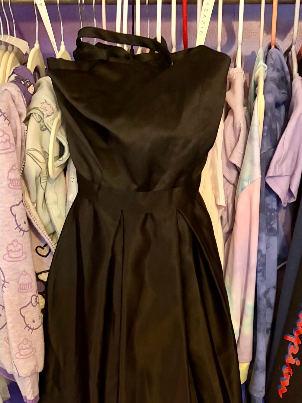 Azazie Black Satin Formal Kids Dress